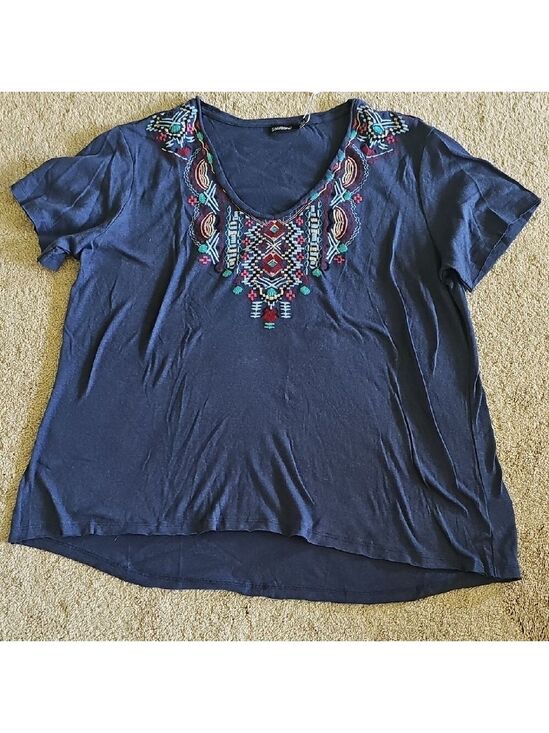 Solutions Tops - Blue Boxy Embellished Blouse